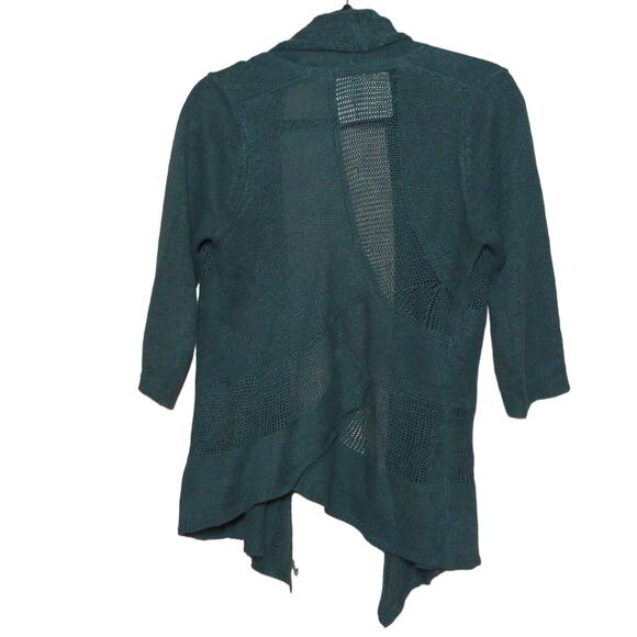 Angel Of The North Womens Cardigan Sweater Green Linen 3/4 Sleeve Petite MP - Picture 3 of 9